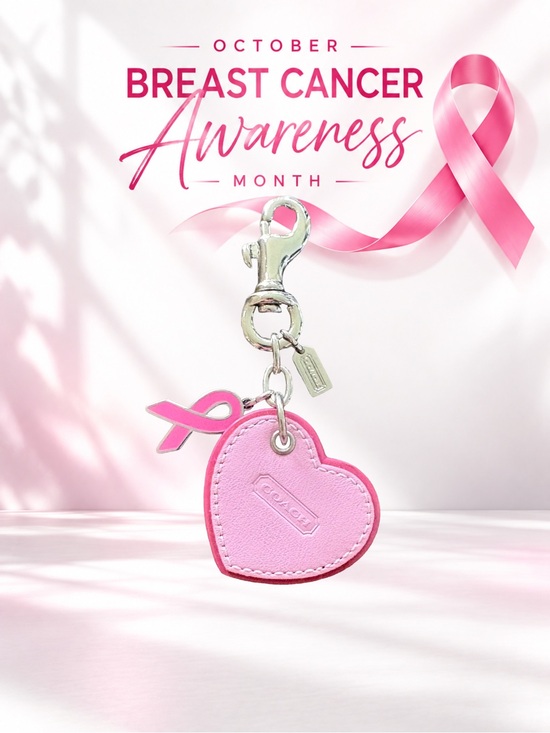 Coach Accessories - 𝗢𝗖𝗧 𝗗𝗥𝗢𝗣 Coach Heart Leather Bag Charm - Breast Cancer Awareness